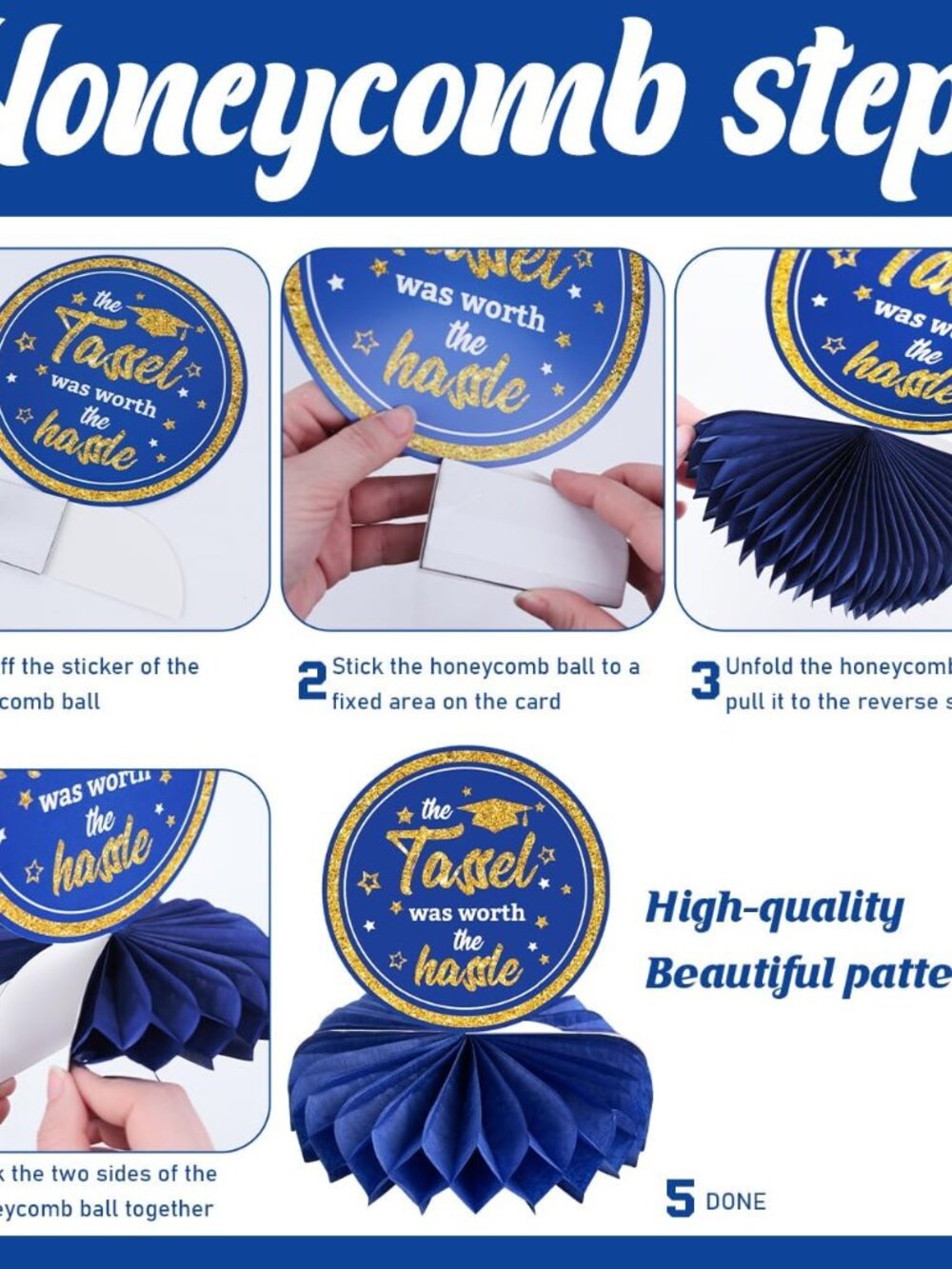 Graduation Decorations Class of 2026 Blue Congrats Grad Honeycomb Centerpieces C - Picture 4 of 6